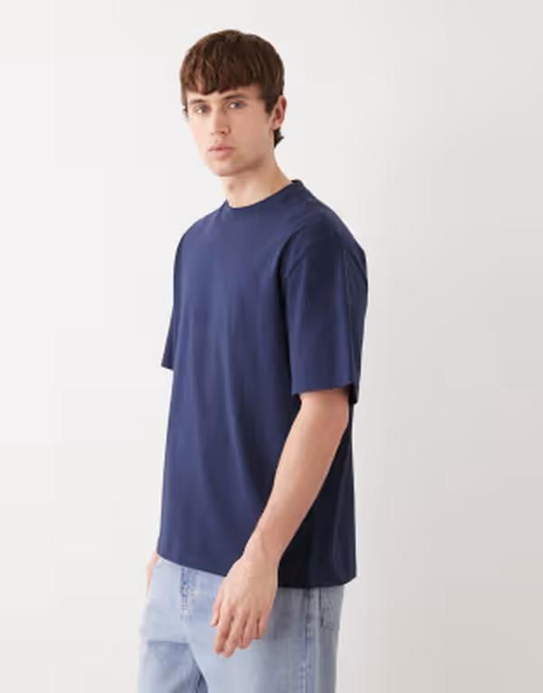 ウィークデイ メンズ トップス Tシャツ リラックスフィット ジャージー Weekday relaxed fit heavyweight jersey tshirt Navy ネイビー