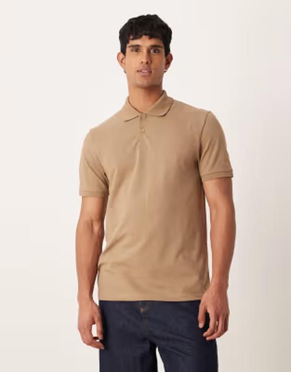 エイソス メンズ トップス ポロシャツ ASOS DESIGN Essentials pique polo Sepia tint ブラウン