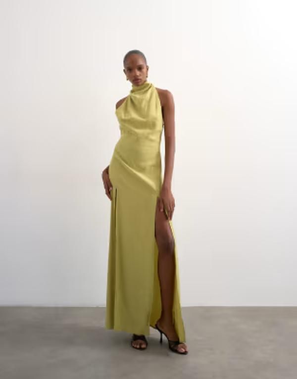 トップショップ レディース トップス ワンピース マキシ ホルター Topshop halter cowl maxi dress in lime ライム