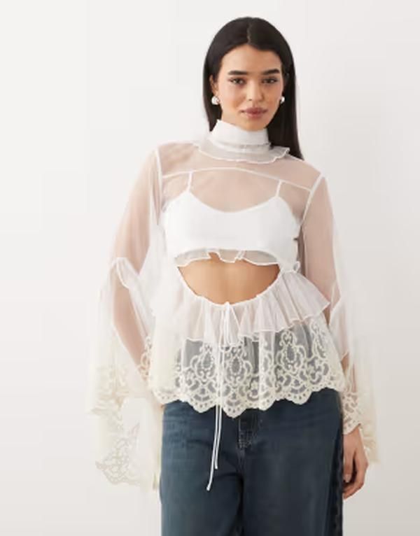 バードット レディース トップス シャツ フリル ブラウス レース Bardot Anyssa lacedge ruffle trim blouse Ivory アイボリー 43,420円