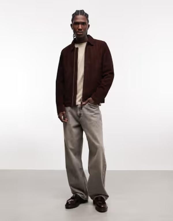 スコット メンズ アウター ジャケット・ブルゾン スエード Schott real suede harrington jacket in chocolate Dark brown ブラウン