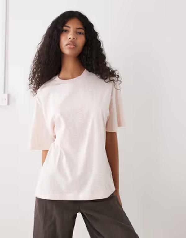 モンキ レディース トップス Tシャツ Monki oversized tshirt in yellow and pink stripes Yellow and pink ピンク
