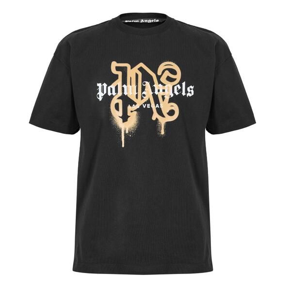 パーム・エンジェルス メンズ トップス Tシャツ Palm Angels Mens Vegaspray TShirt Black Gold ブラック