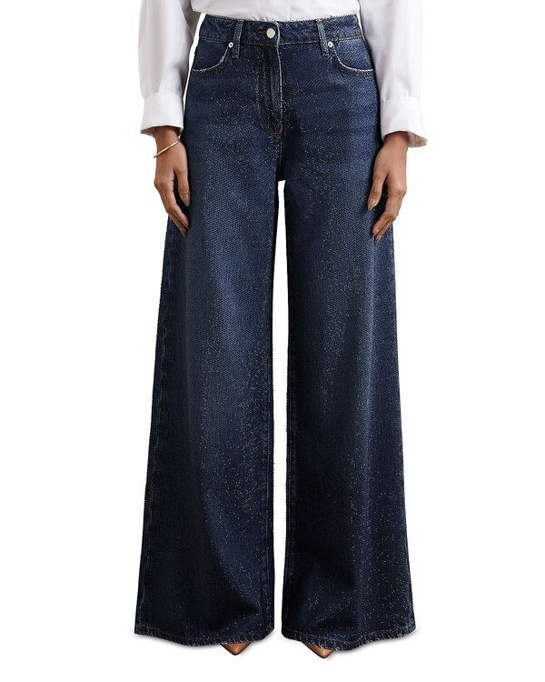 レイス レディース ボトムス デニムパンツ ワイドレッグ ジーンズ REISS High Rise Wide Leg Hot Fix Jeans in Dark Blue ブルー