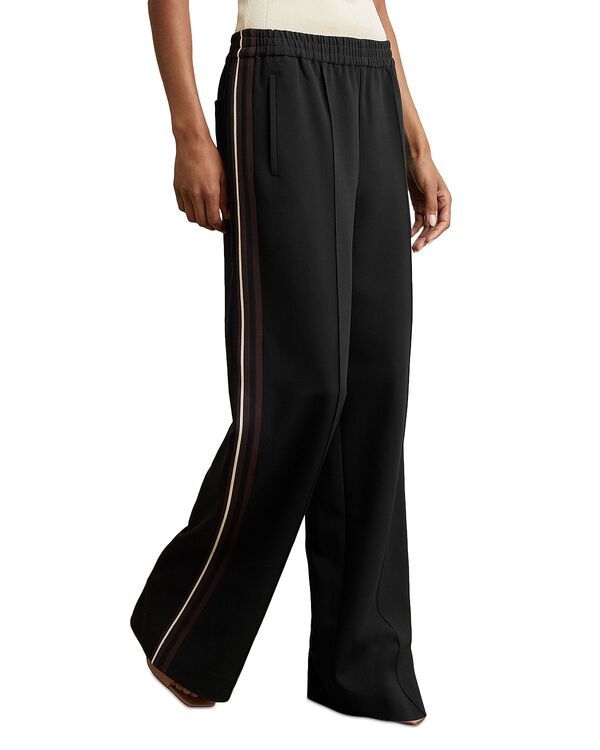 レイス レディース ボトムス カジュアルパンツ ワイドレッグ REISSide Stripe Wide Leg Pants Black ブラック