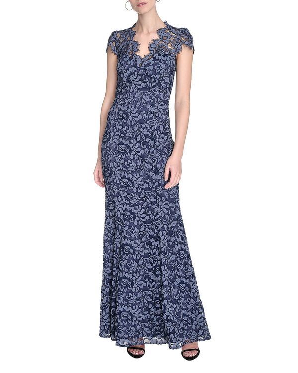 エリザジェイ レディース トップス ワンピース レース Eliza J ScallopedEdge Lace Gown Exclusive Denim デニム