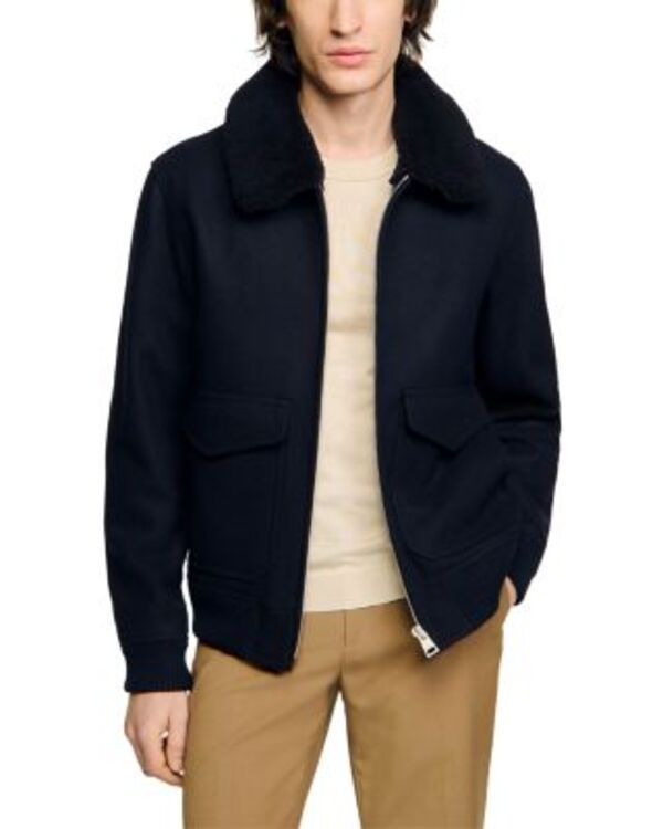 サンドロ メンズ アウター ジャケット・ブルゾン Sandro Aviator Jacket Navy Blue ネイビー