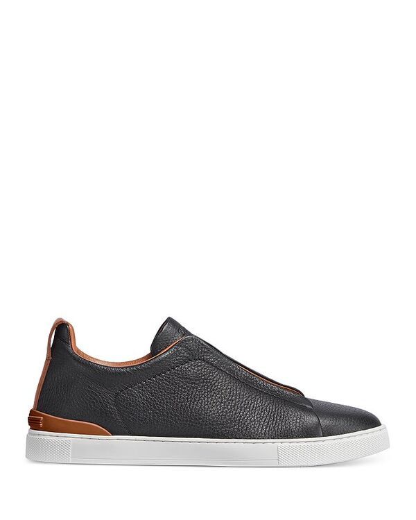 ゼニア メンズ シューズ スニーカー Zegna Mens White Deerskin Triple Stitch Low Top Sneakers Black ブラック