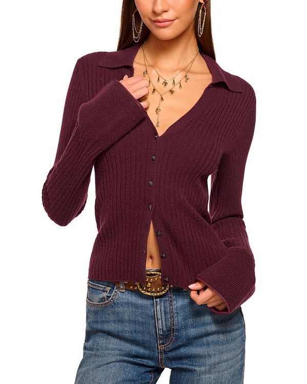 レイミー ブルック レディース アウター カーディガン リブ Ramy Brook Cathy Cashmere Ribbed Cardigan Blackberry
