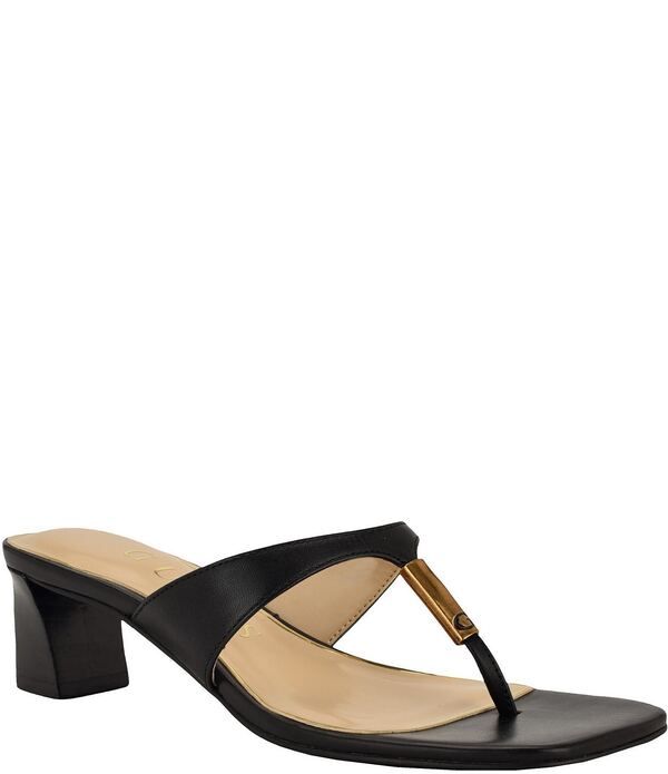ゲス レディース シューズ ヒール サンダル レザー Guess Yaiza Leather Square Toe Thong Sandals Black ブラック