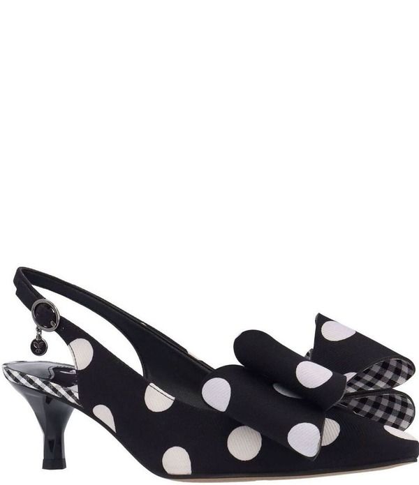 ジェイレニー レディース シューズ ヒール ドット柄 ドット J Renee Delmare Polka Dot Slingbackitten Heel Bow Pumps BlackWhite Po