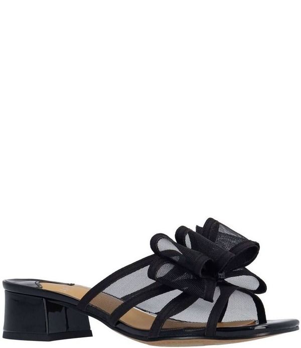 ジェイレニー レディース シューズ サンダル メッシュ ヒール J Renee Finola Mesh Bow Block Heel Slide Sandals Black ブラック