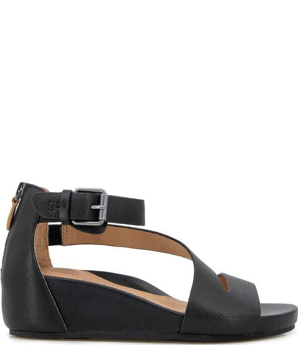 ジェントルソウルズ レディース シューズ サンダル アシンメトリー レザー Gentle Souls Gwen Leather Asymmetric Strap Wedge Sandals Black