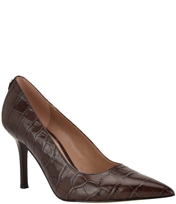 ゲス レディース シューズ ヒール レザー Guess Prindy Croco Embossed Leather Pumps Dark Brown ブラウン