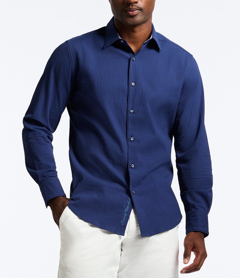 ロバートグラハム メンズ トップス シャツ Robert Graham Thresher Seersucker Long Sleeve Woven Shirt Navy ネイビー