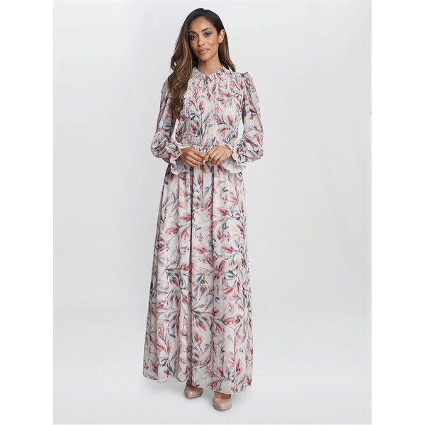 ジーナバッコーニ レディース トップス ワンピース シアー Gina Bacconi Thea Sheered Long Sleeve Dress WHITE MULTI ホワイト