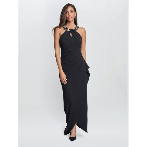 ジーナバッコーニ レディース トップス ワンピース マキシワンピース マキシ ホルター Gina Bacconi Kasandra Halter Beaded Neck Maxi Dress BLAC