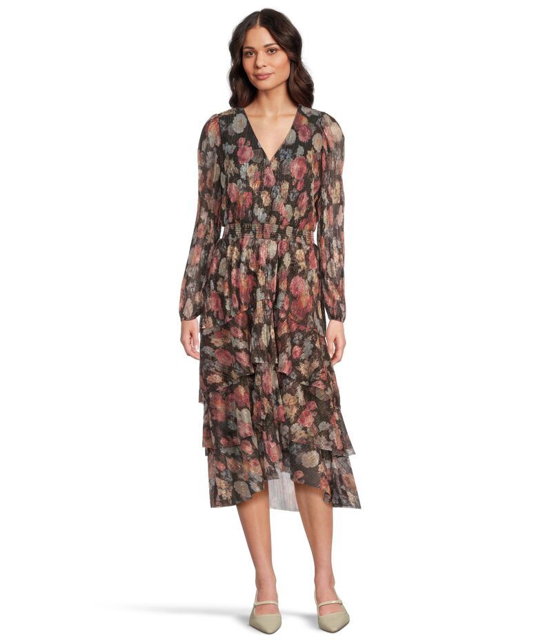 ヴィンスカムート レディース トップス ワンピース フリル ミディ Vince Camuto Ruffle Midi Dress Rich Black ブラック