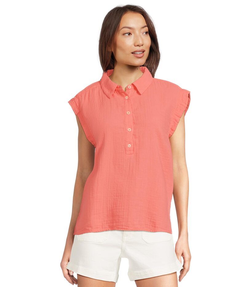 モッドドック レディース トップス シャツ ノースリーブ Mododoc Sleeveless Henley Shirt Coral Bliss コーラル