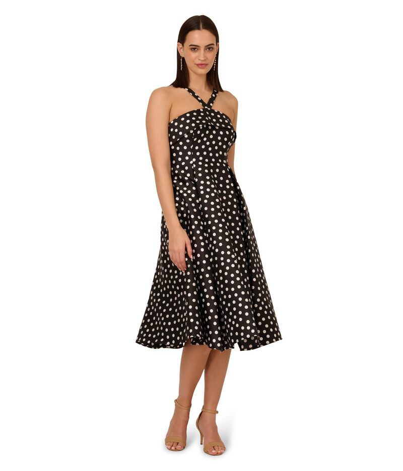 アドリアナ パペル レディース トップス ワンピース ドット柄 ドット Adrianna Papell Polkadot FitandFlare BlackIvory アイボリー