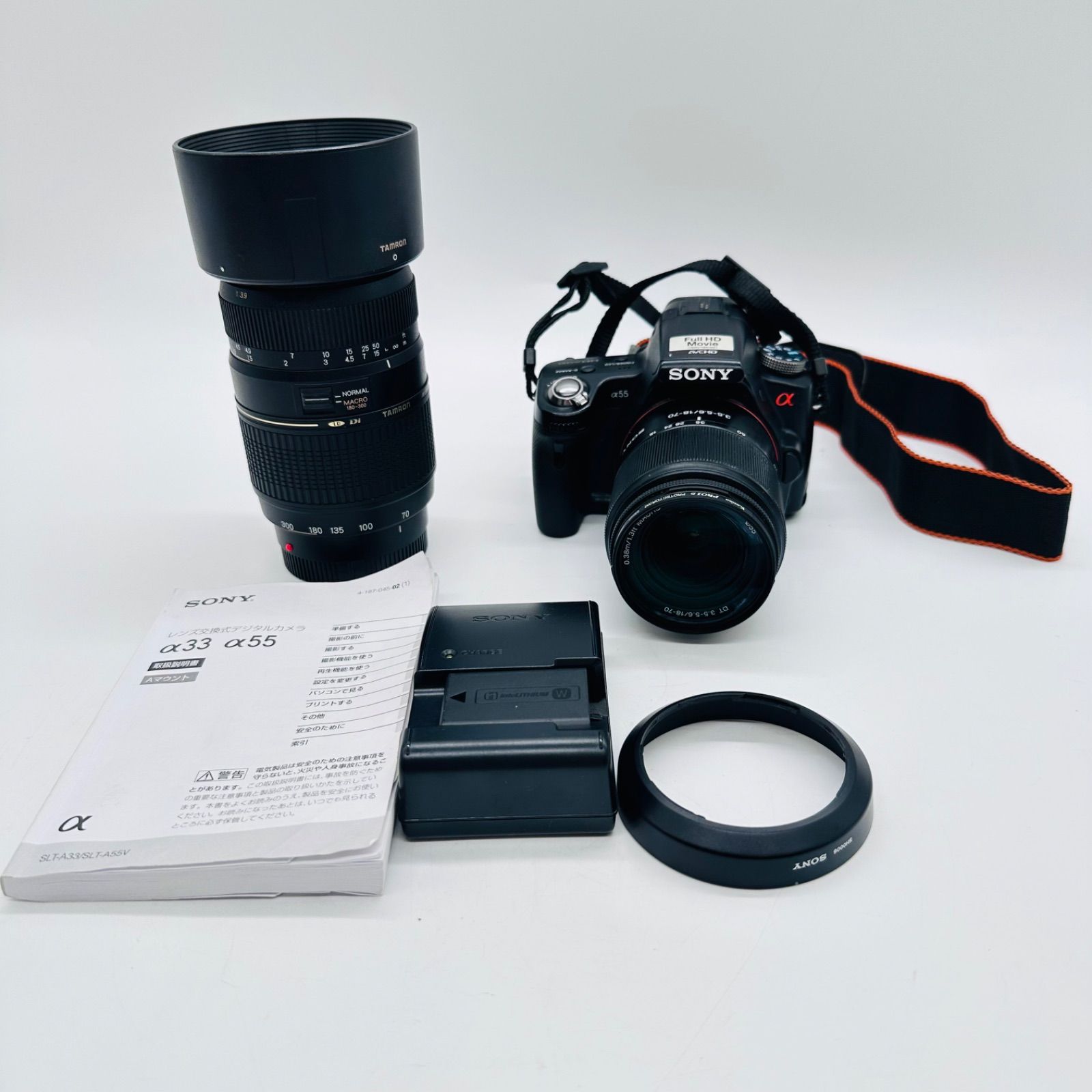 SONY　SLT-A55V　α55　シャッター回数　18106枚　タムロン70₋300㎜　望遠レンズセット　動作品　PC転送　SD接続　確認済み　　バッテリー1個　充電器