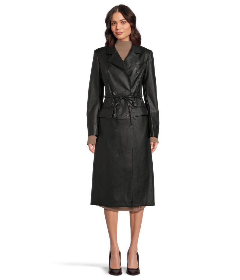 アヴェックレフィーユ レディース アウター コート レザー フェイクレザー Avec Les Filles Belted Faux Leather Trench Coat Black ブラック