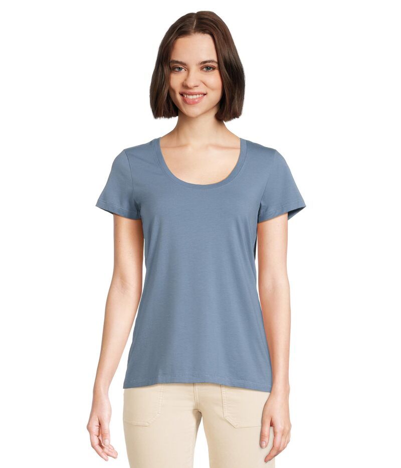 エルエルビーン レディース トップス シャツ 半袖 LLBean Soft Stretch Supima Scoop Neck ShortSleeve Tee Bayside Blue ブルー