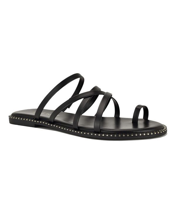 ナインウェスト レディース シューズ スリッポン・ローファー サンダル Nine West Womens Digen Strappy Toe Loop Flat SlipOn Sandals Blac