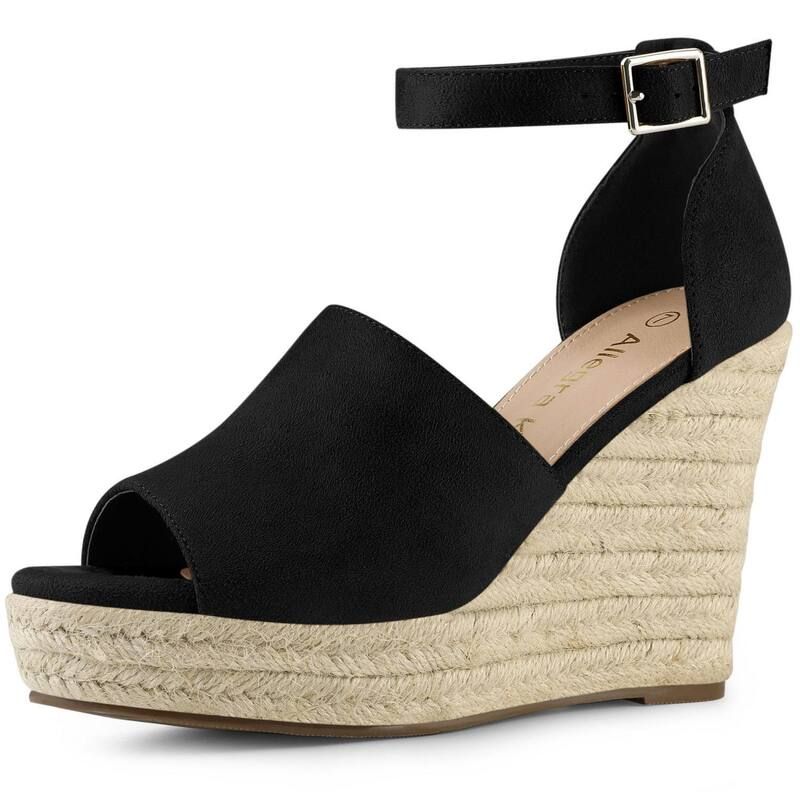 アレグラ ケー レディース シューズ サンダル プラットフォーム ALLEGRA K Womens Espadrilles Platform Espadrille Wedgesandals Black