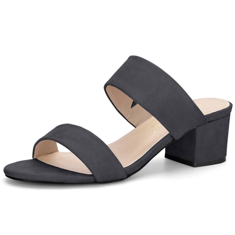 アレグラ ケー レディース シューズ サンダル ヒール ALLEGRA K Womens Dual Strap Mid Chunky Heel Slide Sandals Grey グレー
