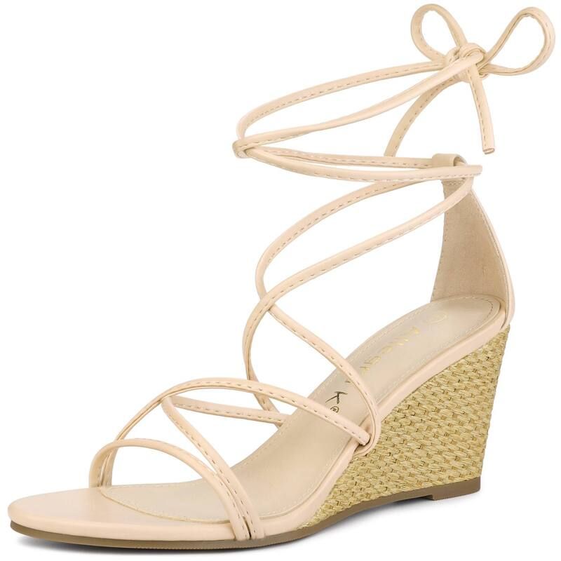 アレグラ ケー レディース シューズ サンダル レース ヒール ALLEGRA K Womens Lace Up Strappy Wedge Heelsandals Beige ベージュ