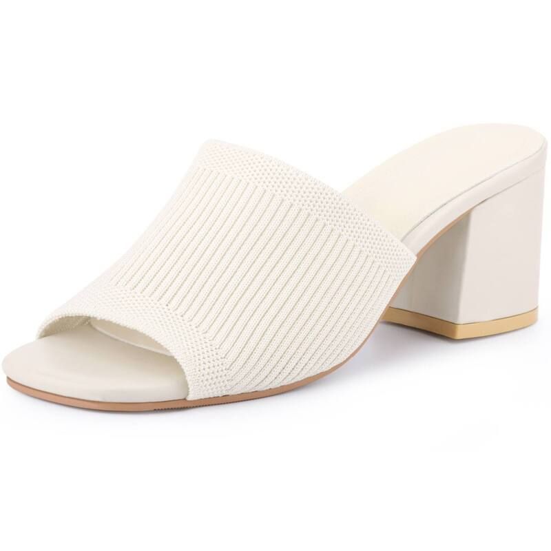 アレグラ ケー レディース シューズ サンダル ヒール ALLEGRA K Womensquare Toe Slip on Chunky Heel Slidesandals Cream クリーム