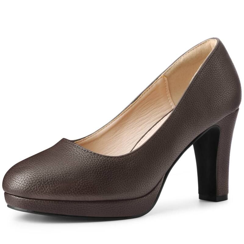 アレグラ ケー レディース シューズ パンプス プラットフォーム ヒール ALLEGRA K Womens Platform Round Toe Chunky Heel Pumps Dark Brow