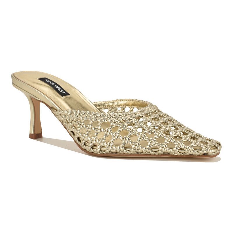 ナインウェスト レディース シューズ パンプス ヒール Nine West Camenlawomens Woven Tapered Heel Dress Mules Gold ゴールド