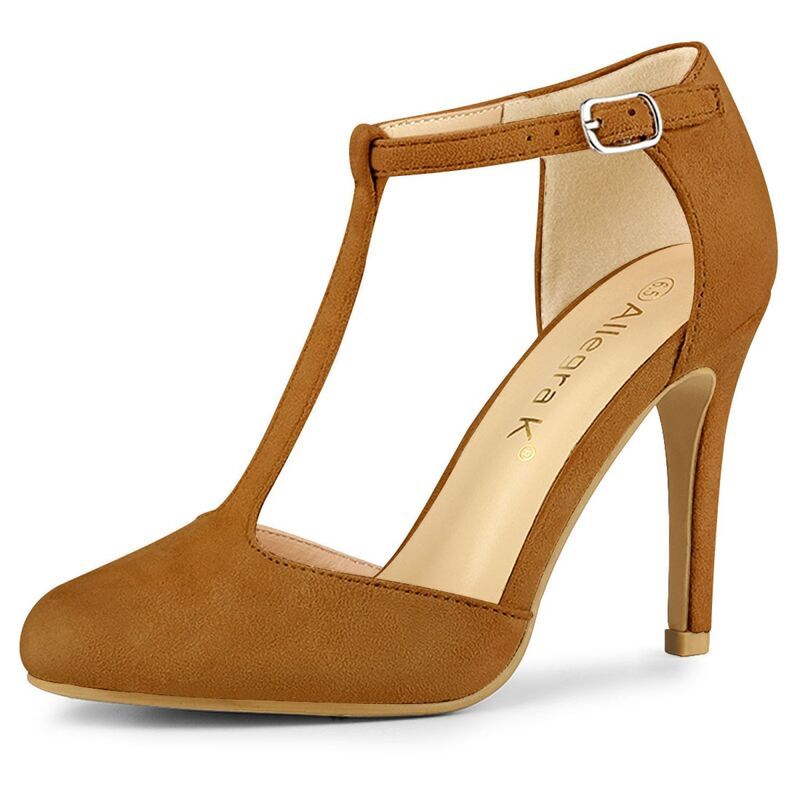 アレグラ ケー レディース シューズ パンプス ヒール ALLEGRA K Womens Rounded Toe Stiletto Heel TStrap Dress Pumps Brown ブラウン