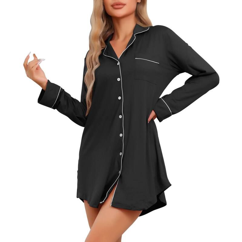 cheibear レディース アンダーウェア ナイトウェア ボタンダウン シャツ ダウン cheibear Womensleepshirt Long Sleeve Shirt Button Down