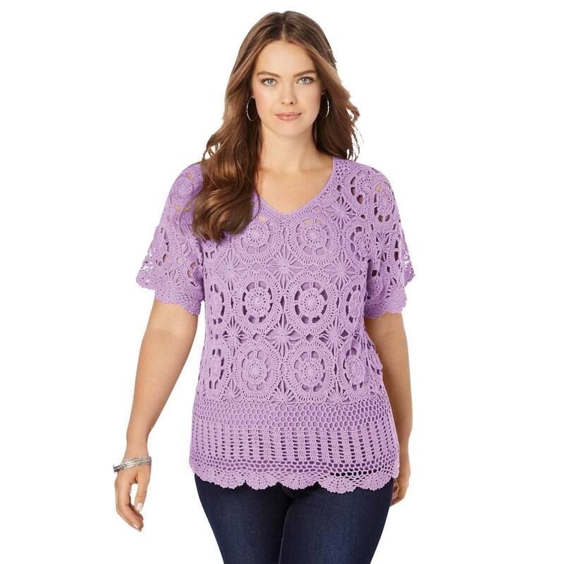 ロアマンズ レディース アウター ニット・セーター プラスサイズ Roamans Womens Plusize Medallion Pattern French Crochet Sweater Top