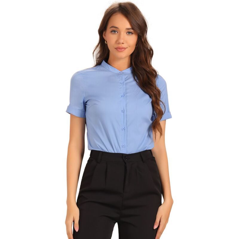 アレグラ ケー レディース トップス Tシャツ ボタンダウン ボディースーツ ALLEGRA K Button Down Bodysuits For Women Stand Collar Short