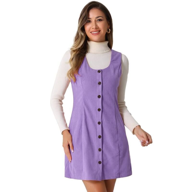 アレグラ ケー レディース トップス ワンピース ボタンダウン コーデュロイ オーバーオール ダウン ALLEGRA K Womens Corduroy Button Down Scoop Neck