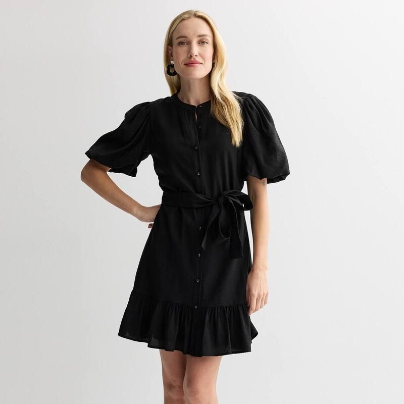 ナインウェスト レディース トップス ワンピース プチ Petite Nine West Button Front Fit Flare Dress Mineral Black ブラック