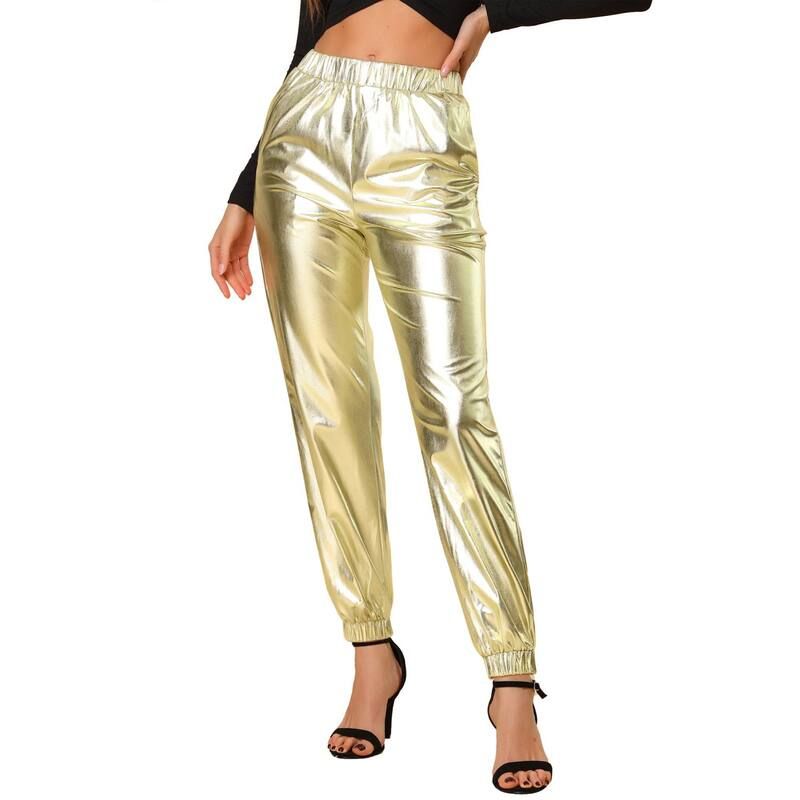 アレグラ ケー レディース ボトムス カジュアルパンツ ハイウエストール ALLEGRA K Womens Party Sparkle Shiny High Waist Metallic Jogger