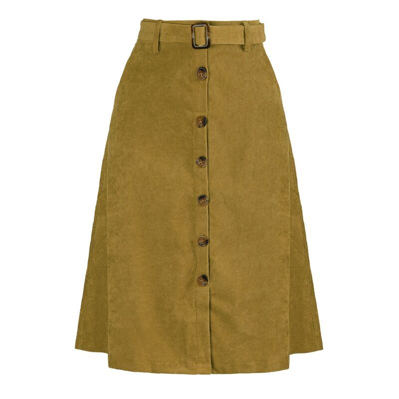 アレグラ ケー レディース ボトムスカート コーデュロイ A ライン ハイウエスト ミディ ALLEGRA K Womens High Waist Midi Skirts ALine Button F