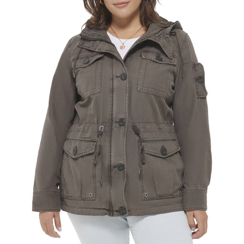 リーバイス レディース アウター ジャケット・ブルゾン プラスサイズ コットン Plusize Levis Hooded Cotton Anorak Jacket Gray グレー