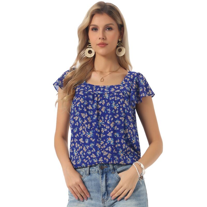 アレグラ ケー レディース トップス シャツ ヴィンテージ シフォン フラワー柄 プリント フリル ブラウス フラワー ALLEGRA K Womens Chiffon Ruffle Sleeve V