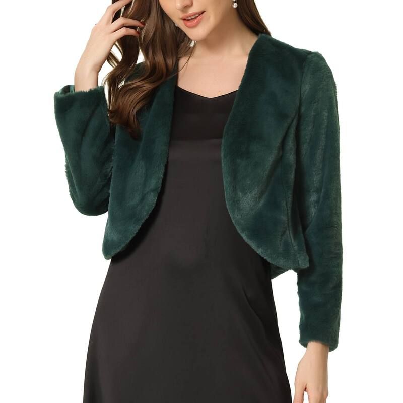 アレグラ ケー レディース アウター ジャケット・ブルゾン クロップド ALLEGRA K Womens Long Sleeve Open Front Cropped Winter Faux Fur