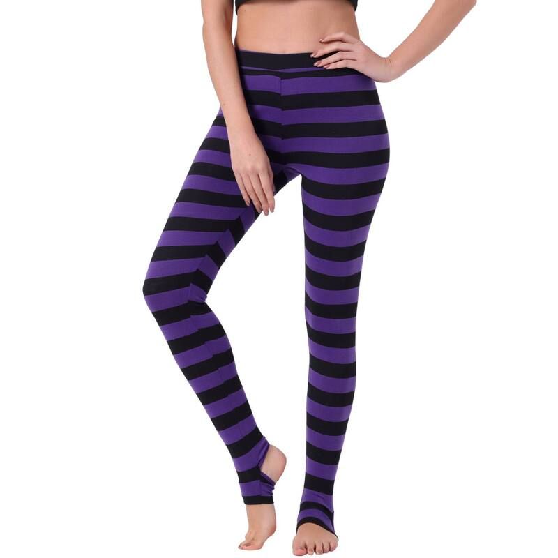 アレグラ ケー レディース ボトムス カジュアルパンツ ハイウエスト レギンス ALLEGRA K Womenstripes High Waist Elastic Waistband Stirrup