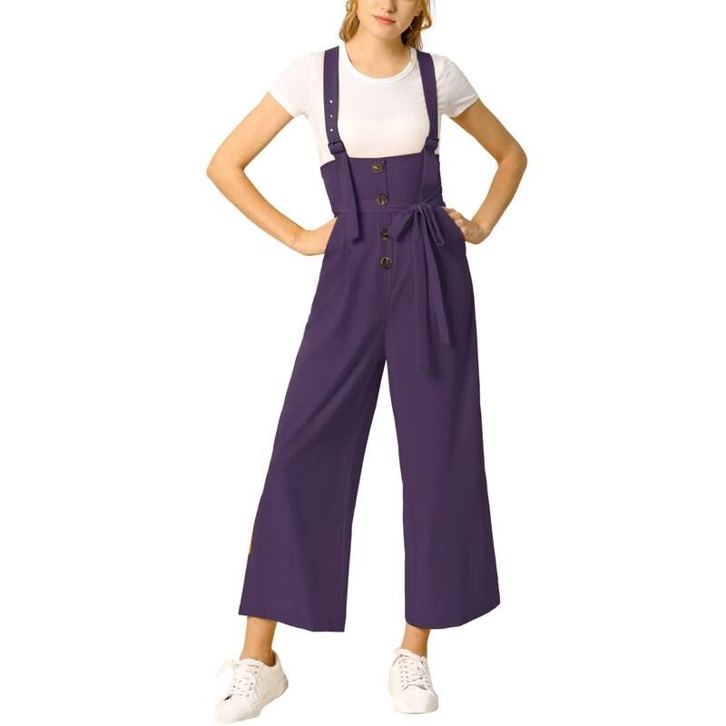 アレグラ ケー レディース ボトムス カジュアルパンツ ハイウエスト オーバーオール ジャンプスーツ ALLEGRA K Womens Button Front High Waist Belted S