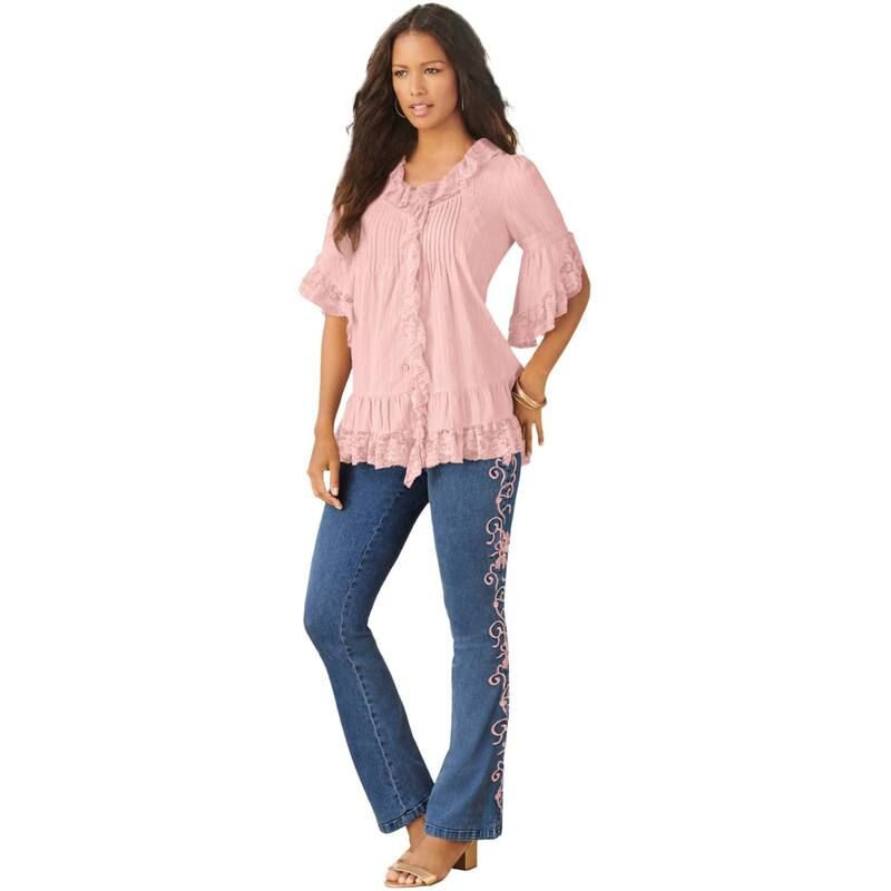 ロアマンズ レディース トップス シャツ プラスサイズ レース Roamans Womens Plusize Whitney Lace Shirt Soft Blush ブラッシュ
