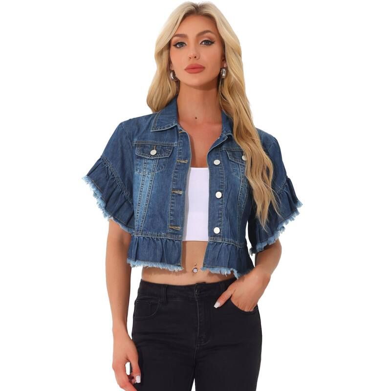 アレグラ ケー レディース トップス Tシャツ フリル デニム ALLEGRA K Denim Tops For Women Ruffled Short Sleeve Lightweight Jean