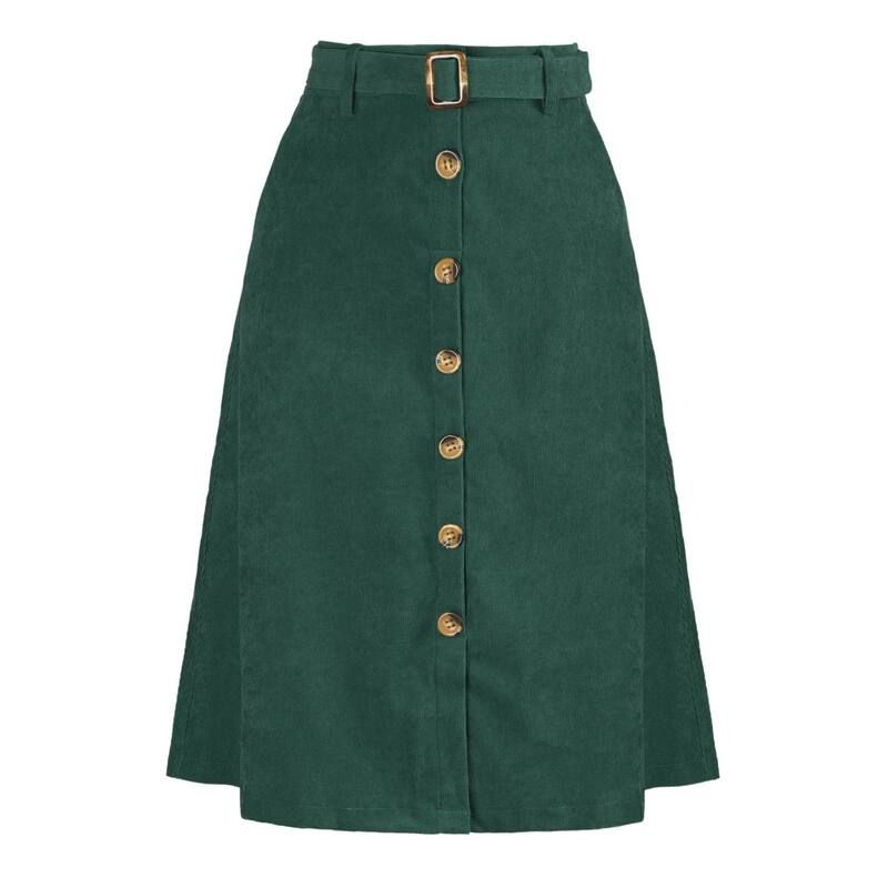 アレグラ ケー レディース ボトムスカート コーデュロイ A ライン ハイウエスト ミディ ALLEGRA K Womens High Waist Midi Skirts ALine Button F